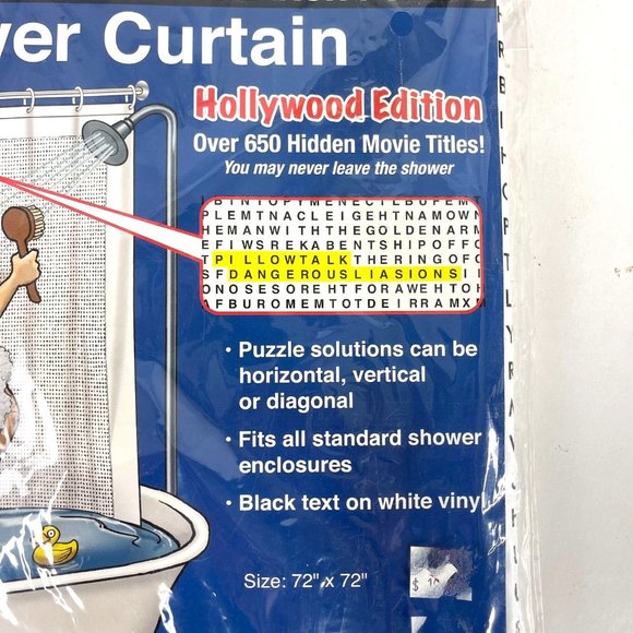 Word Search Crossword Shower Curtain Hollywood Edition 650 Movie Titles 72x72 - Picture 3 of 4